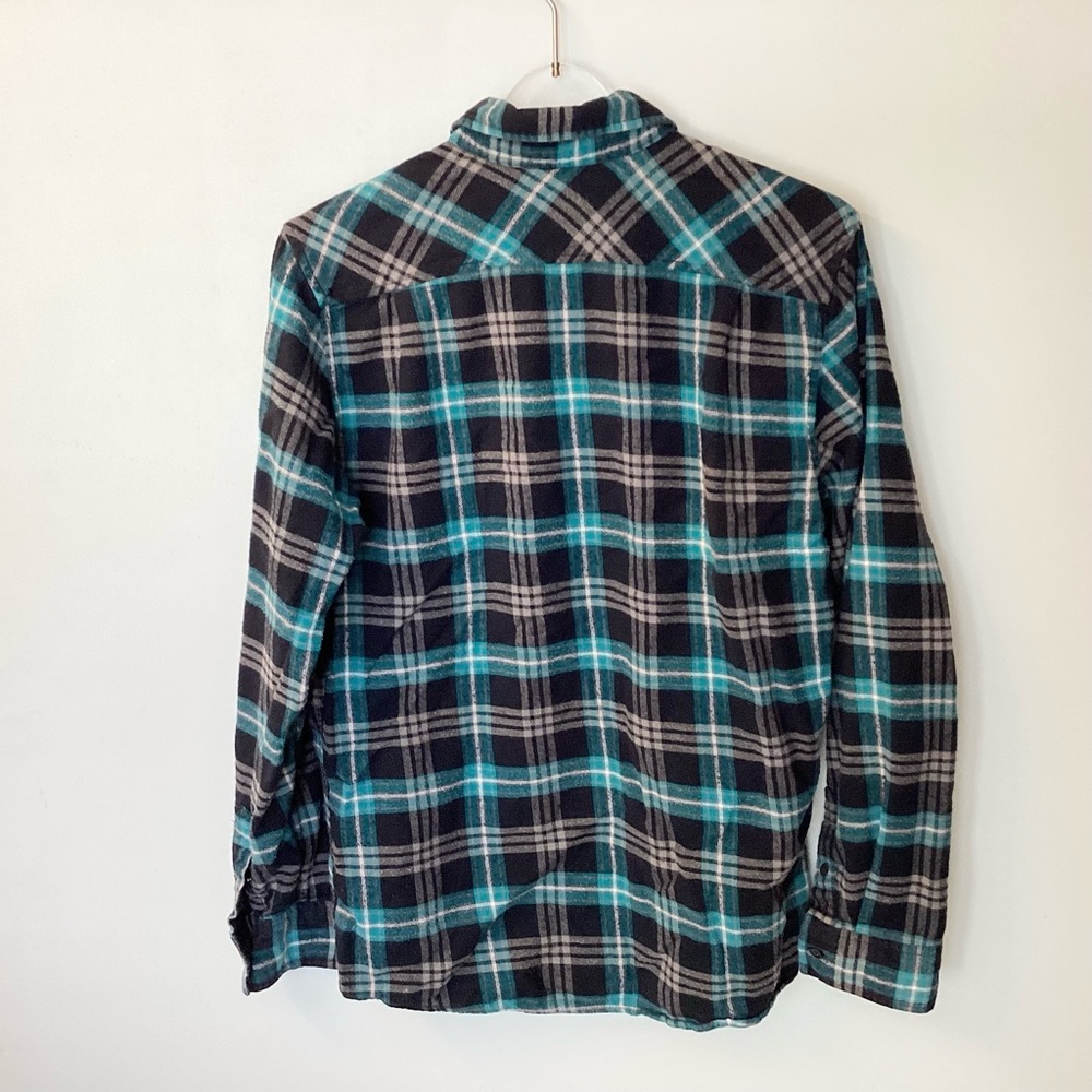 Quiksilver Long Sleeve Plaid Button Up Flannel Shirt - Black/Teal - M - Picture 4 of 6